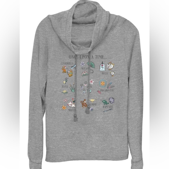 Disney Tops - Disney Princess Icons Women's Cowlneck Graphic Lightweight Long Sleeve Gray L